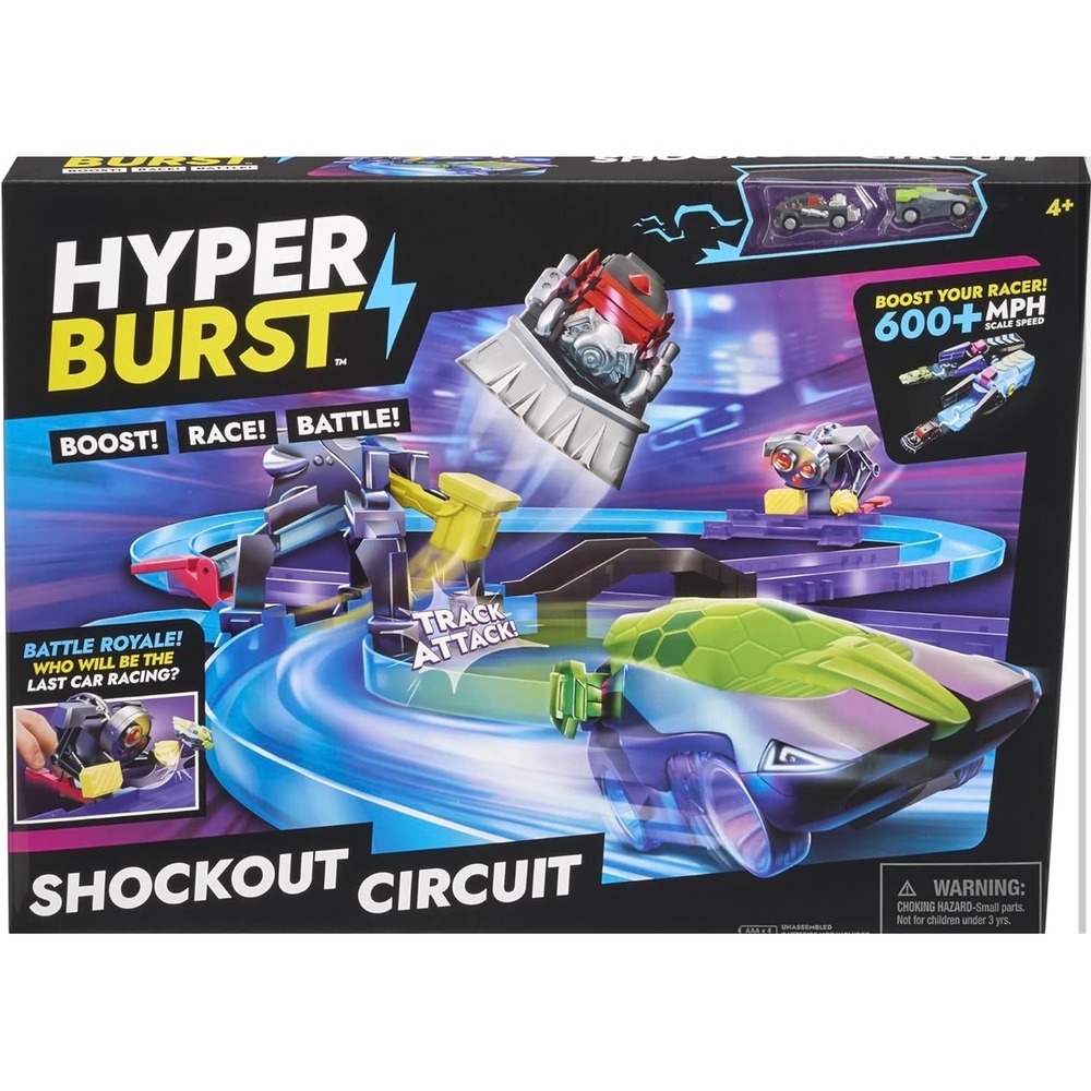 Hyper Burst Shockout Circuit Battle Race Track Set 600 MPH Scale‎ Speed 2 Cars